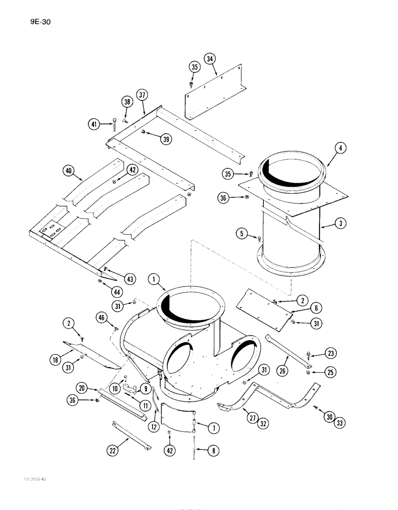 Схема запчастей Case IH 1640 - (9E-30) - LOWER GRAIN TANK UNLOADER HOUSING, PRIOR TO S/N JJC0035422 (17) - GRAIN TANK & UNLOADER