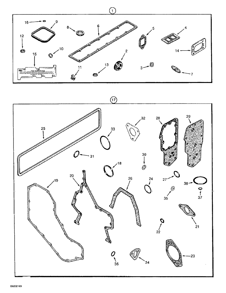 Схема запчастей Case IH 1644 - (2-50) - GASKET KITS, 6TA-590 ENGINE, VALVE GRIND, CYLINDER BLOCK (01) - ENGINE