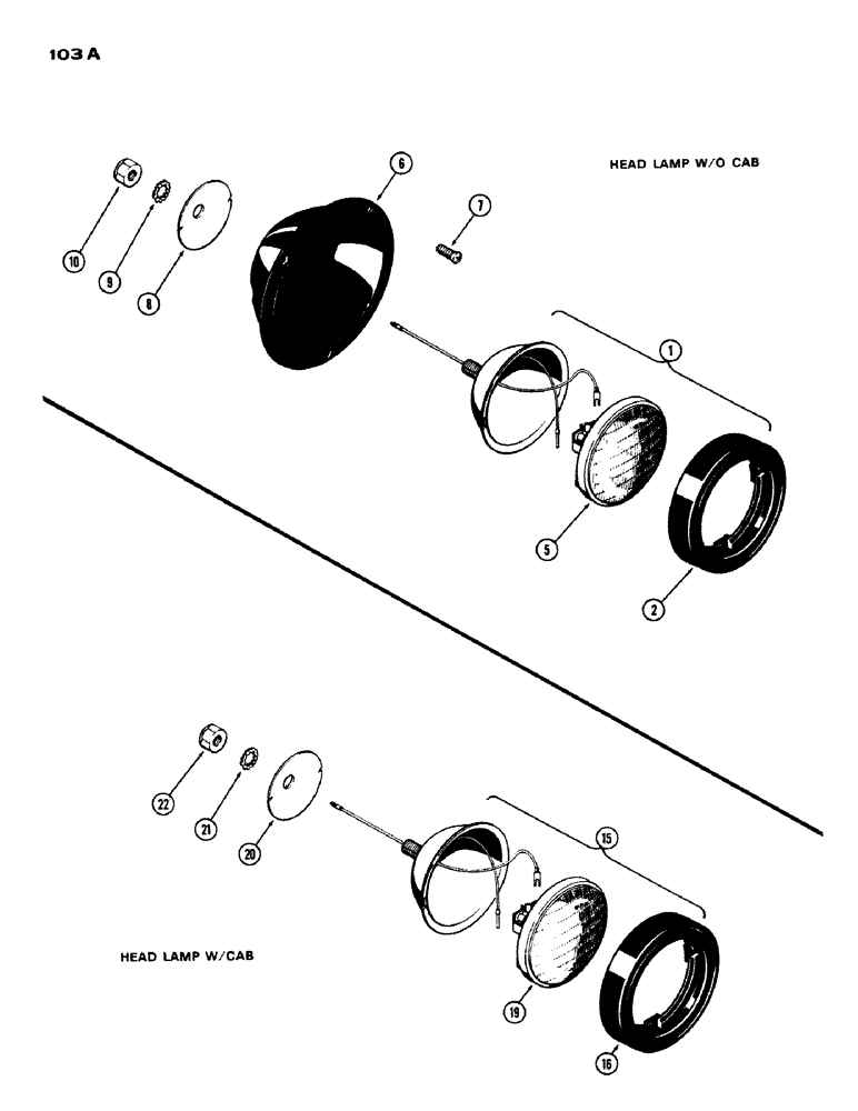 Схема запчастей Case IH 970 - (103A) - LIGHTING EQUIPMENT, HEAD LAMPS (04) - ELECTRICAL SYSTEMS