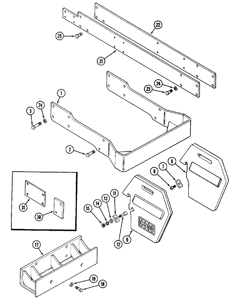 Схема запчастей Case IH 3294 - (9-376) - WEIGHT SUPPORT FRAME AND SIDE RAILS, WITH 24-1/4 INCH (616 MM) INSIDE WIDTH OF WEIGHT SUPPORT FRAME (09) - CHASSIS/ATTACHMENTS