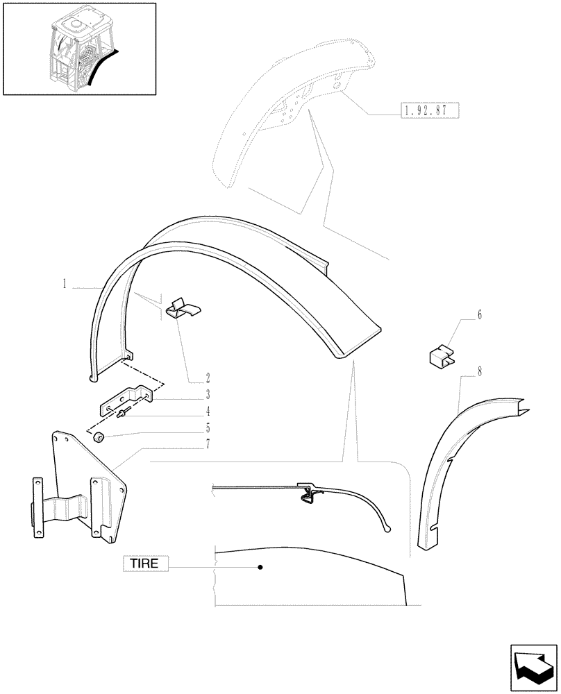 Схема запчастей Case IH JX1070N - (1.92.87/02) - (VAR.137) MUDGUARDS SIDE SHIELD (10) - OPERATORS PLATFORM/CAB