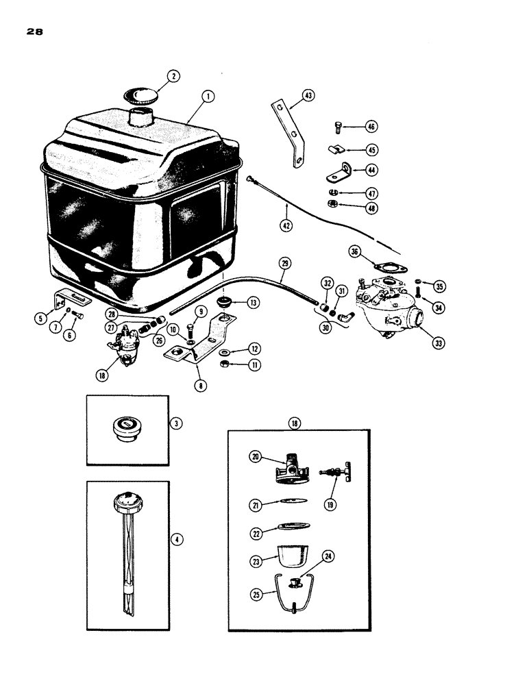 Схема запчастей Case IH 430 - (028) - FUEL TANK, 430, 148B, SPARK IGNITION ENGINE (03) - FUEL SYSTEM