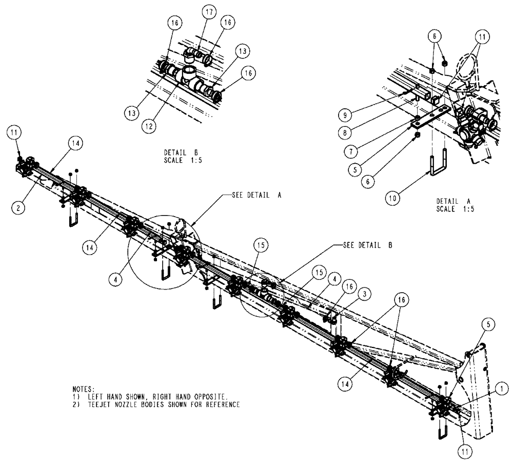 Схема запчастей Case IH SPX3320 - (09-067) - BOOM, OUTER PLUMBING, 6 SECTION, LO-FLOW Liquid Plumbing