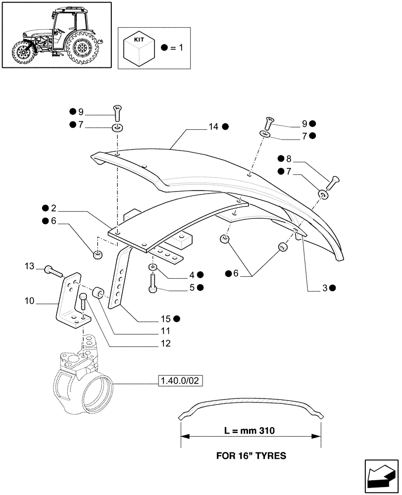 Схема запчастей Case IH JX1085C - (710169010) - (DIA KIT) FRONT FENDERS F/FRONT AXLE L/BRAKES FOR 16" TIRES (18) - VARIATIONS