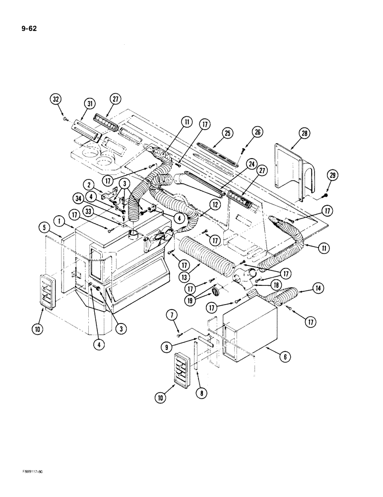 Схема запчастей Case IH KP-525 - (9-62) - AIR CONDITIONING AND HEATER MODULE (09) - CHASSIS/ATTACHMENTS