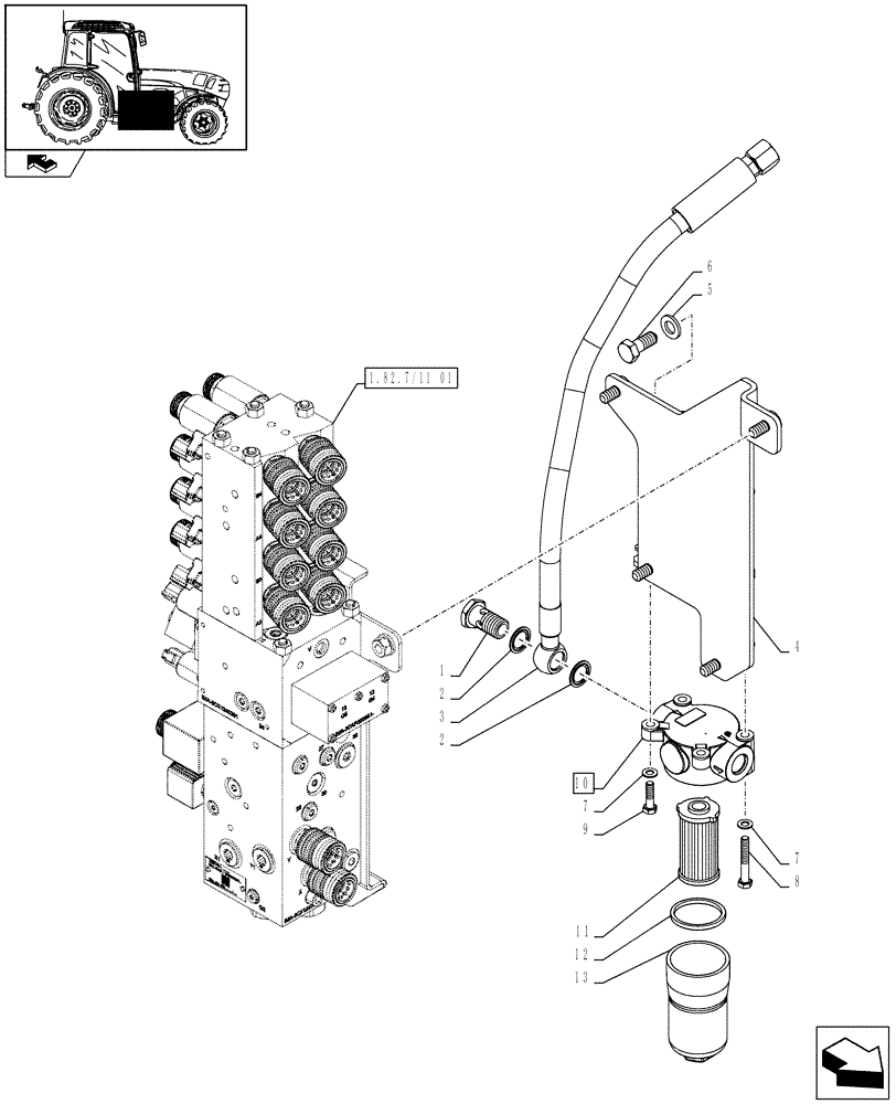 Схема запчастей Case IH FARMALL 75N - (1.82.7/12) - ELECTRONIC MID MOUNTED VALVES - FILTER (07) - HYDRAULIC SYSTEM