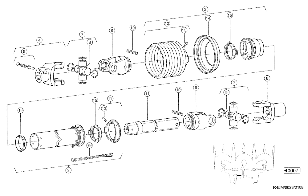 Схема запчастей Case IH RU450 - (0028) - UNIVERSAL DRIVE SHAFT (58) - ATTACHMENTS/HEADERS