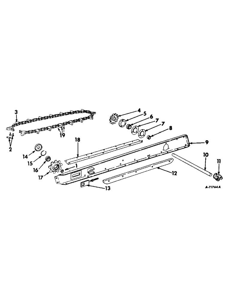 Схема запчастей Case IH 55 - (B-52) - ROW CROP UNIT (ONE-ROW) - UPPER GATHERER CHAIN AND PAN, RIGHT (58) - ATTACHMENTS/HEADERS