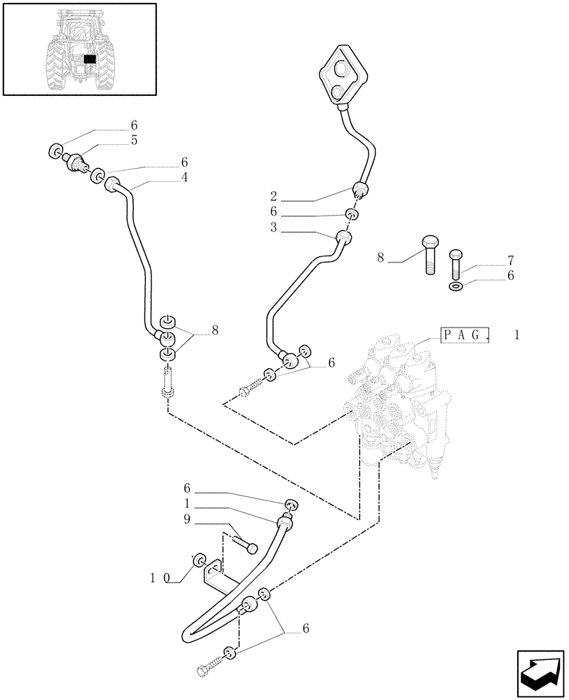 Схема запчастей Case IH JX70 - (1.82.7/02[03]) - (VAR.054-085-103) 3 CONTROL VALVES - PIPES (07) - HYDRAULIC SYSTEM