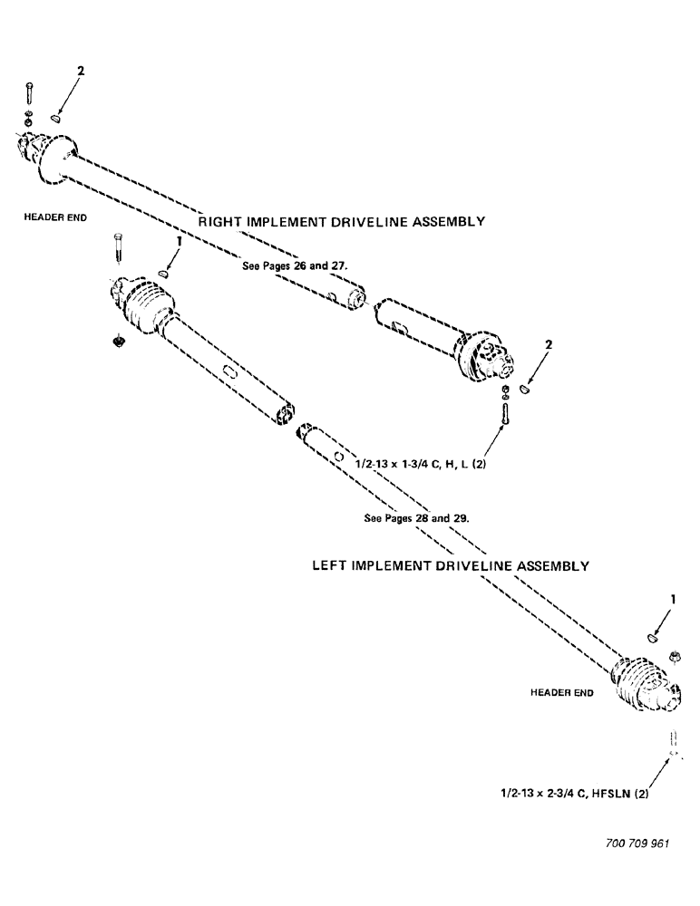 Схема запчастей Case IH 8830 - (24) - IMPLEMENT DRIVELINE ASSEMBLIES, RIGHT AND LEFT (58) - ATTACHMENTS/HEADERS