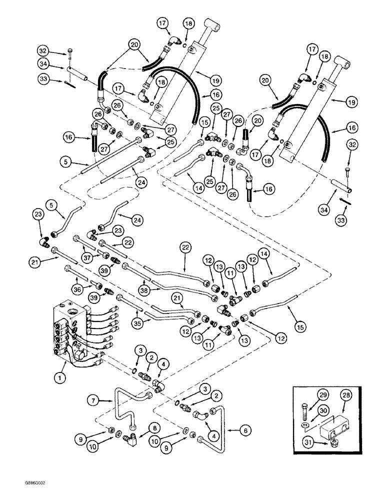 Схема запчастей Case IH 2022 - (8-76) - BASKET DOOR CYLINDER SYSTEM (07) - HYDRAULICS