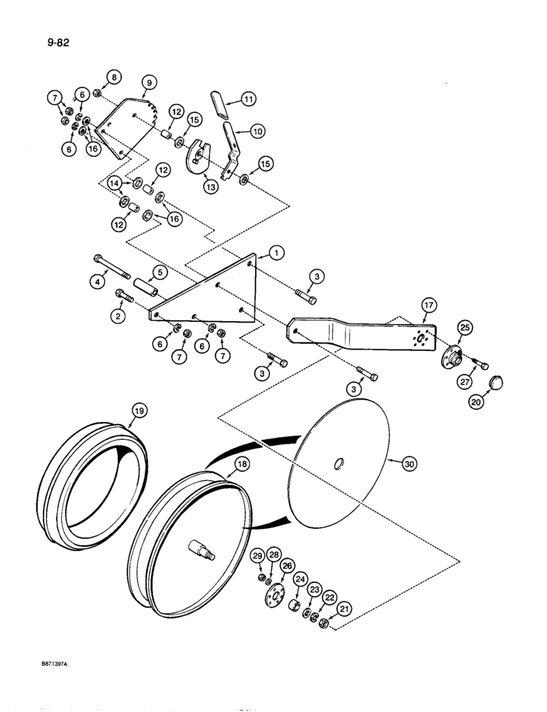 Схема запчастей Case IH 8600 - (9-082) - OPTIONAL 18 INCH DEPTH PRESS WHEEL, WITH ONE PIECE SOLID PRESS WHEEL, PRIOR TO P.I.N. 141275 (09) - CHASSIS/ATTACHMENTS