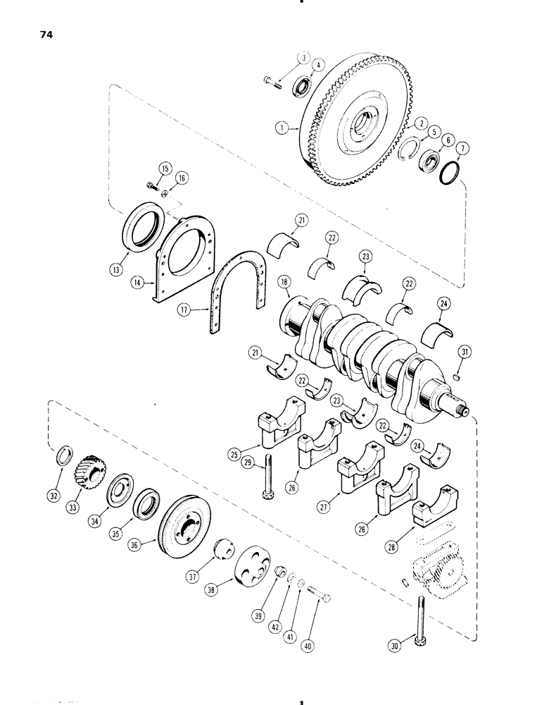 Схема запчастей Case IH 470 - (074) - CRANKSHAFT AND FLYWHEEL, 470-570 (188) DIESEL ENGINE (02) - ENGINE