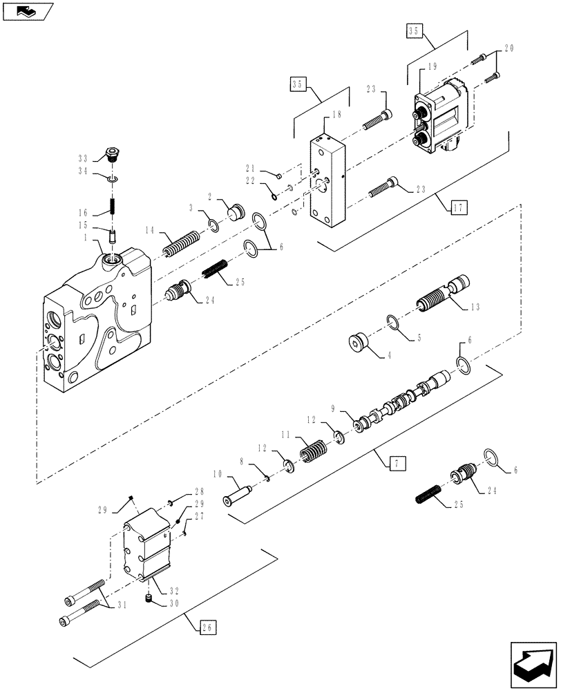 Схема запчастей Case IH STEIGER 400 - (35.204.13) - VALVE - ASSY - AUXILIARY - MAIN, RIGHT, & LEFT (35) - HYDRAULIC SYSTEMS