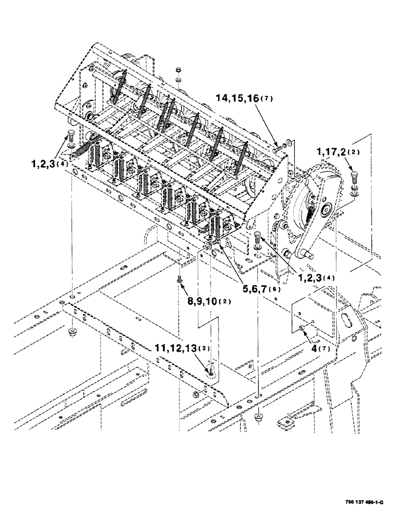 Схема запчастей Case IH 8585 - (6-10) - KNOTTER MOUNTING (14) - BALE CHAMBER