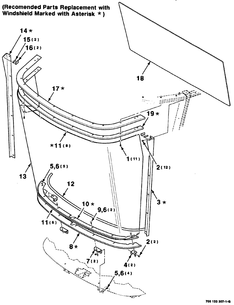 Схема запчастей Case IH 8880 - (07-016) - CAB WINDSHIELD AND MOUNTING ASSEMBLY (90) - PLATFORM, CAB, BODYWORK AND DECALS