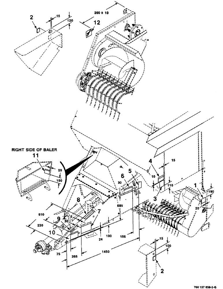 Схема запчастей Case IH 8585 - (9-08) - DECALS AND LOCATION DIAGRAM, OPERATIONAL, FRONT Decals & Attachments