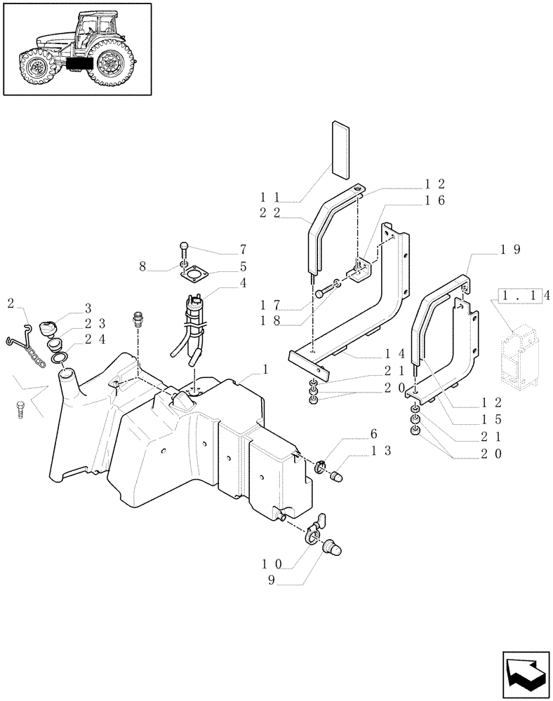 Схема запчастей Case IH MXU110 - (1.14.0[01B]) - FUEL TANK AND RELATED PARTS - D6240 (02) - ENGINE EQUIPMENT