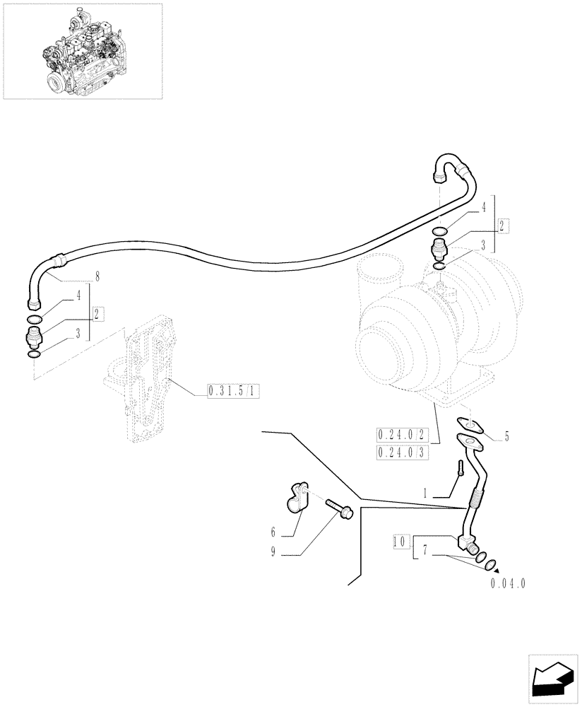 Схема запчастей Case IH MXU135 - (0.30.5/01) - PIPING ENGINE OIL (01) - ENGINE