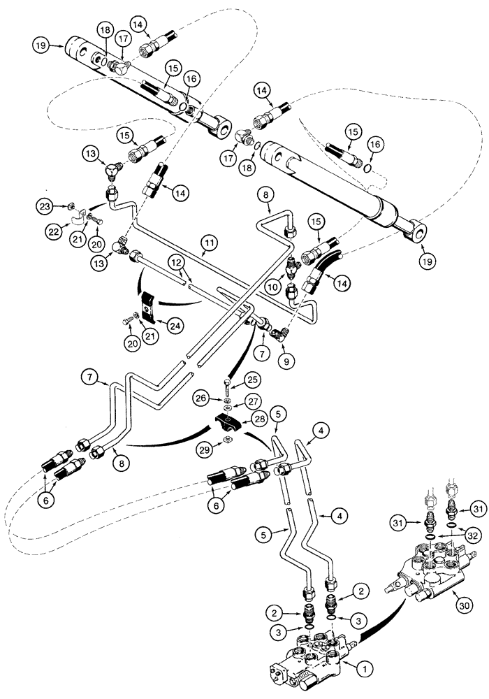 Схема запчастей Case IH 1835C - (8-08) - LOADER BUCKET HYDRAULIC CIRCUIT, PRIOR TO P.I.N. JAF0037367 (08) - HYDRAULICS