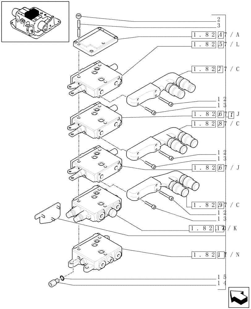 Схема запчастей Case IH MXU110 - (1.82.7/48[02]) - (VAR.014) 3 REMOTES(1NC+2CONFIG) FOR CCLS PUMP FOR EDC AND RELEVANT PARTS (07) - HYDRAULIC SYSTEM