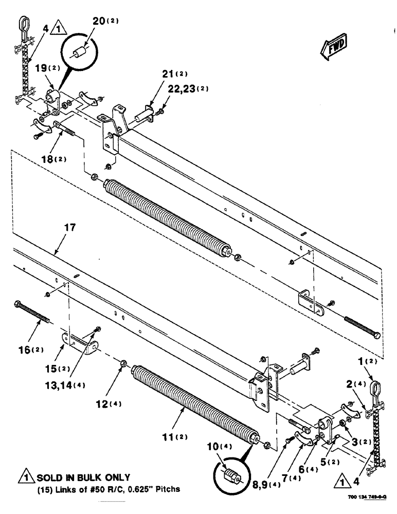 Схема запчастей Case IH 625 - (5-10) - HAY CONDITIONER SPRING ASSEMBLY (58) - ATTACHMENTS/HEADERS