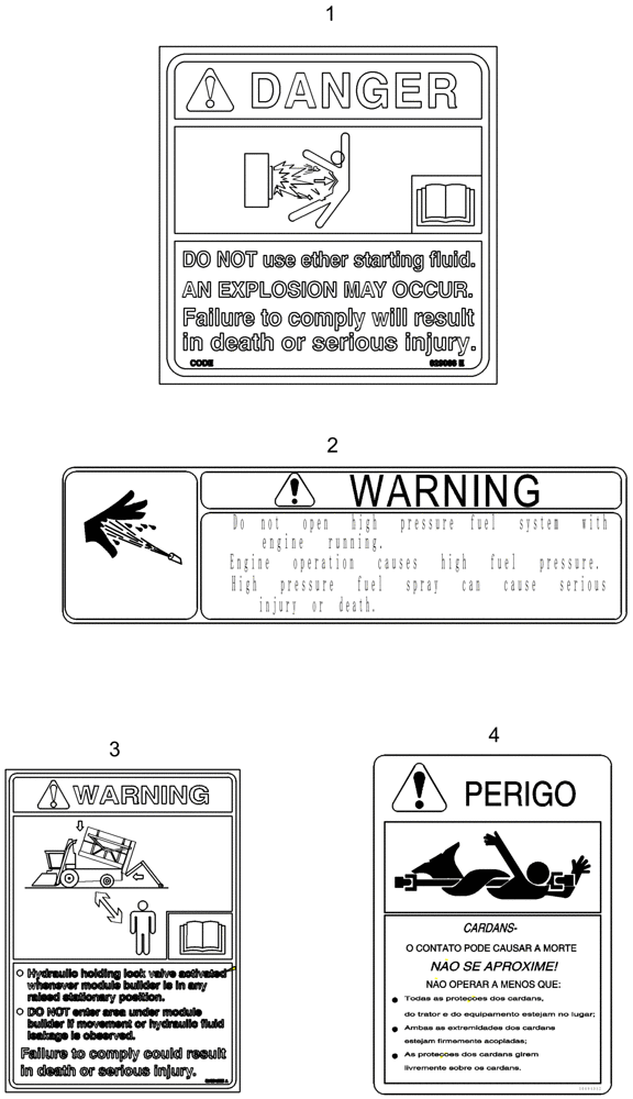 Схема запчастей Case IH 625 - (90.108.04[03]) - DECALS - WARNING AND DANGER (90) - PLATFORM, CAB, BODYWORK AND DECALS