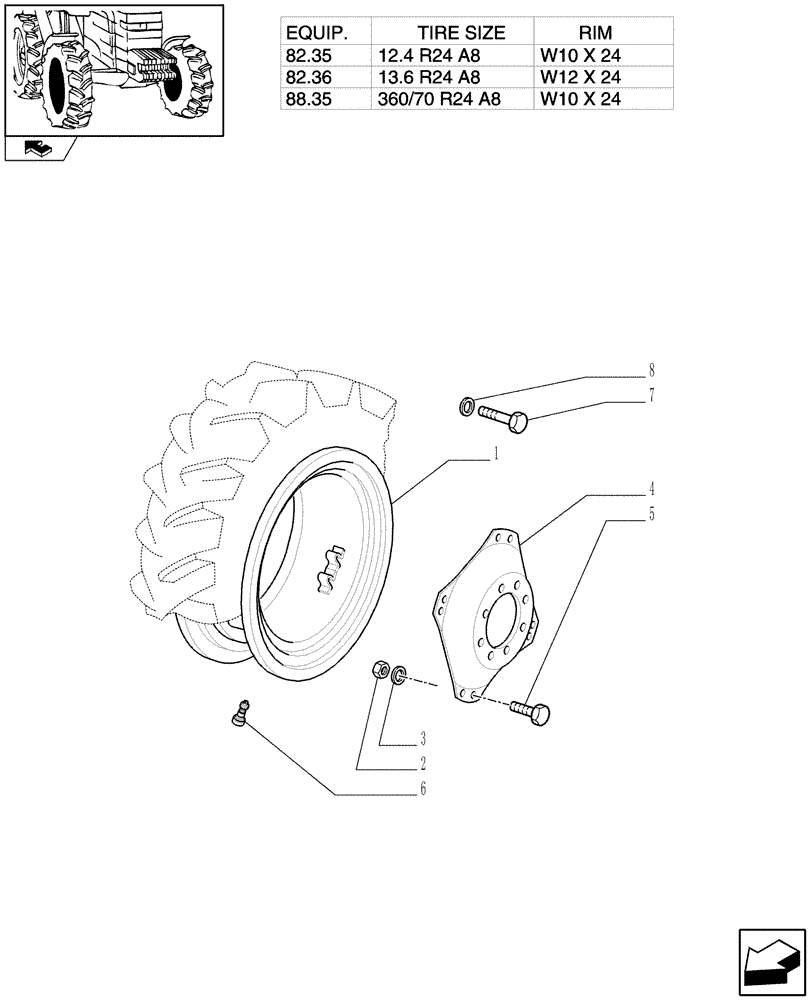 Схема запчастей Case IH FARMALL 95 - (82.00[01]) - DRIVING WHEELS - 4WD (11) - WHEELS/TRACKS