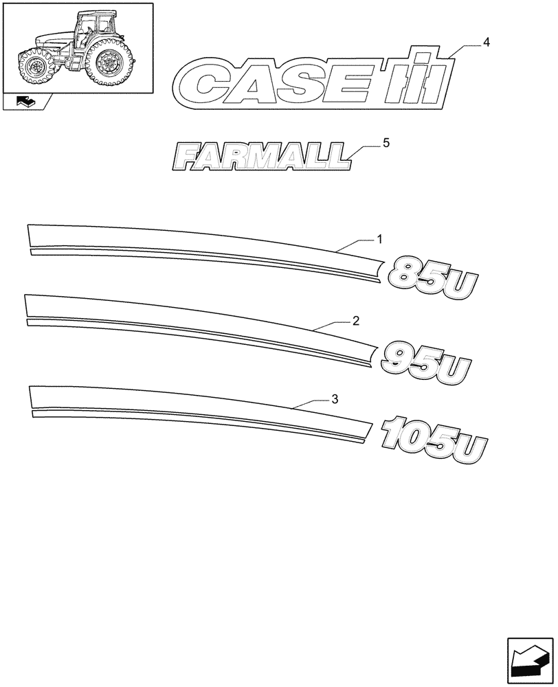 Схема запчастей Case IH FARMALL 105U - (1.98.2/01) - NORTH AMERICA VERSION - MODEL IDENTIFICATION DECALS (VAR.330007-334007) (13) - DECALS