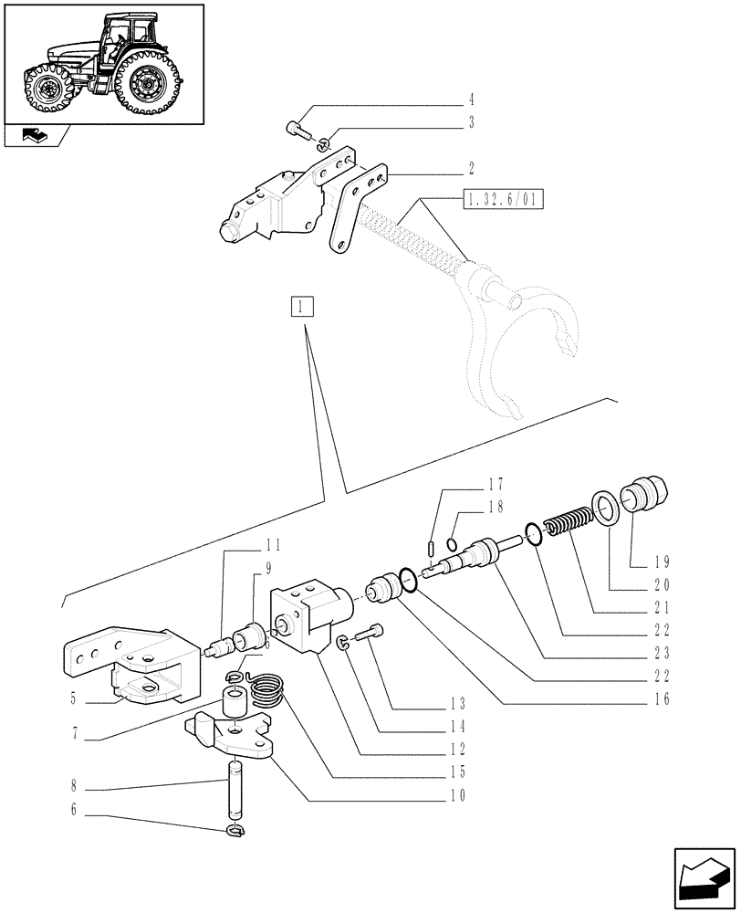 Схема запчастей Case IH FARMALL 105U - (1.95.6[02]) - 2WD REAR MECHANICAL DIFFERENTIAL LOCK FOR MECHANICAL TRANS. - CONTROL VALVE (VAR.339380) (10) - OPERATORS PLATFORM/CAB