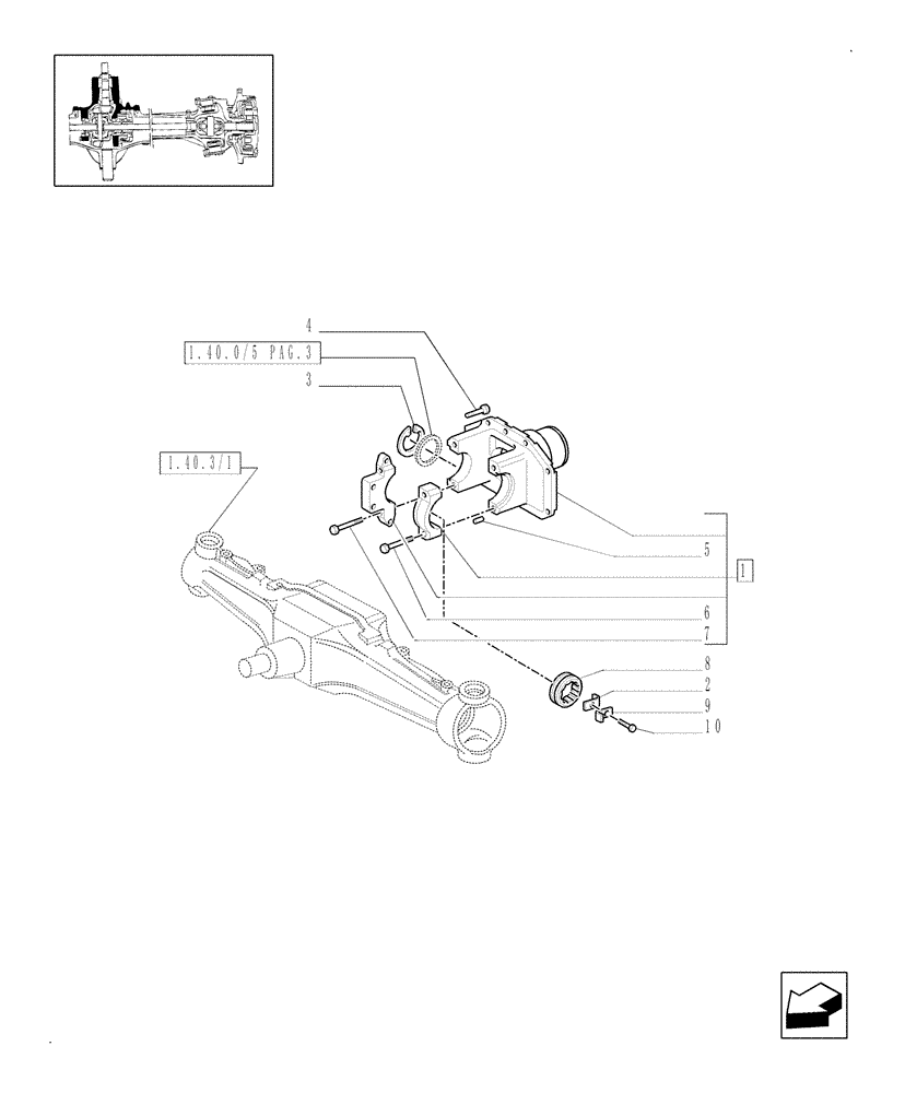 Схема запчастей Case IH MXM155 - (1.40.3/05[02]) - (VAR.420) 4WD FRONT AXLE WITH SUSPENSIONS AND TERRALOCK - SEMI POWER SHIFT - SUPPORT (04) - FRONT AXLE & STEERING