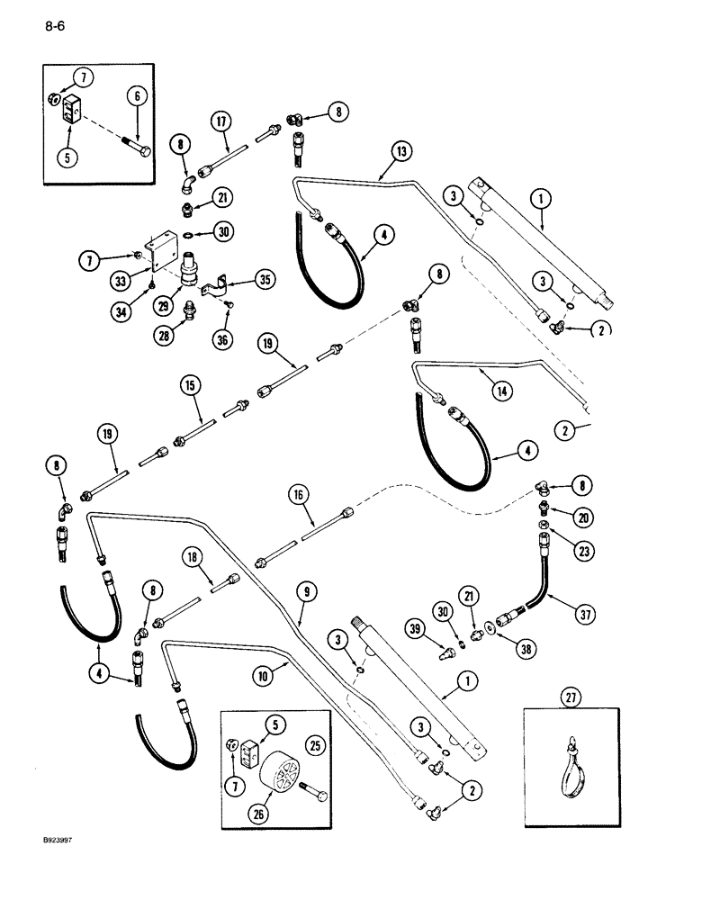 Схема запчастей Case IH 1010 - (8-06) - REEL FORE AND AFT HYDRAULIC SYSTEM, 22.5, 25.0 AND 30.0 FOOT HEADER (35) - HYDRAULIC SYSTEMS