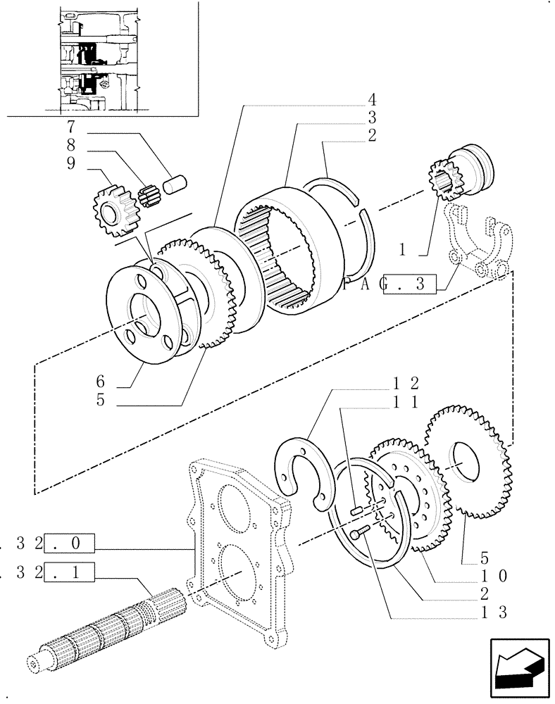 Схема запчастей Case IH MXM120 - (1.32.3/01[01]) - (VAR.117) CREEPER TRANSMISSION FOR SEMI POWER SHIFT - CONTROL REDUCTION (03) - TRANSMISSION