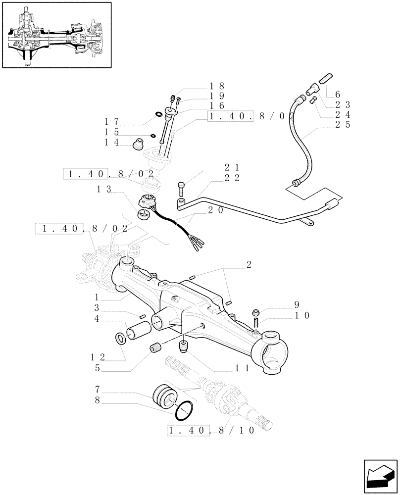 Схема запчастей Case IH MXM120 - (1.40.8/01) - (VAR.518) CLASS 4 4WD FRONT AXLE WITH "TERRALOCK" - BOX (04) - FRONT AXLE & STEERING