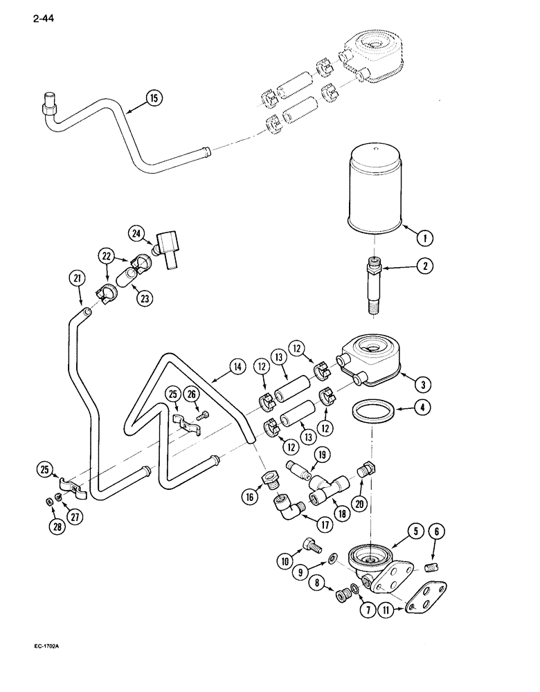 Схема запчастей Case IH 995 - (2-44) - OIL FILTER AND COOLER (02) - ENGINE