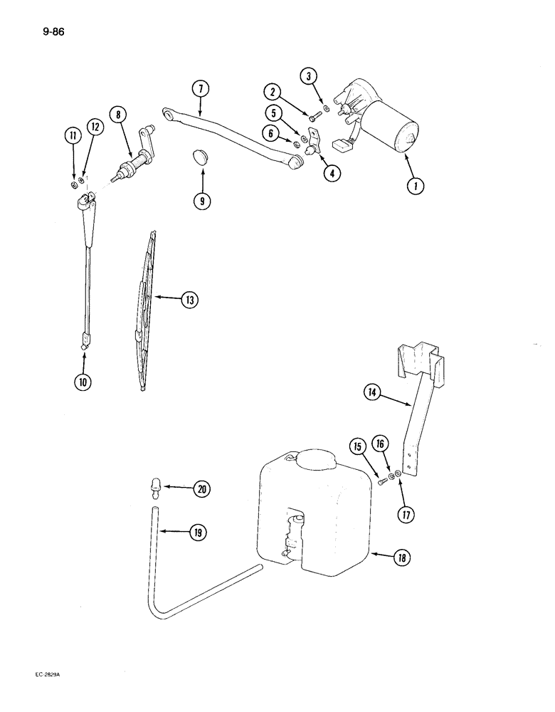 Схема запчастей Case IH 895 - (9-086) - CAB, WINDSHIELD WASH AND WIPE UNIT (09) - CHASSIS/ATTACHMENTS