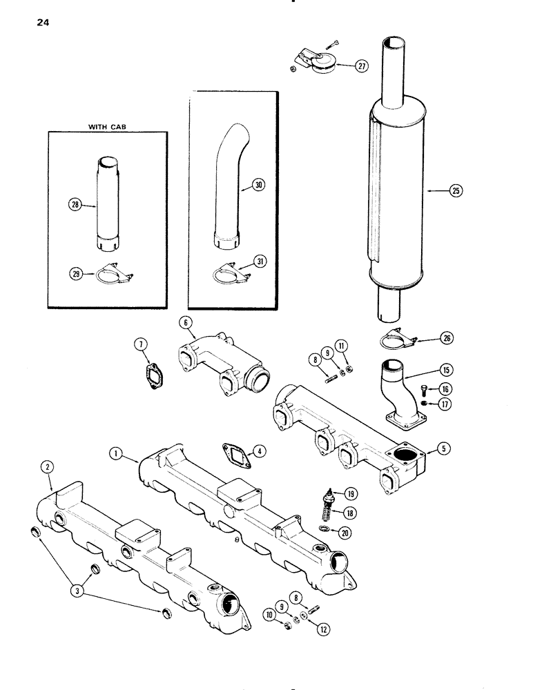 Схема запчастей Case IH 1090 - (024) - MANIFOLD AND MUFFLER, (451B) DIESEL ENGINE (02) - ENGINE