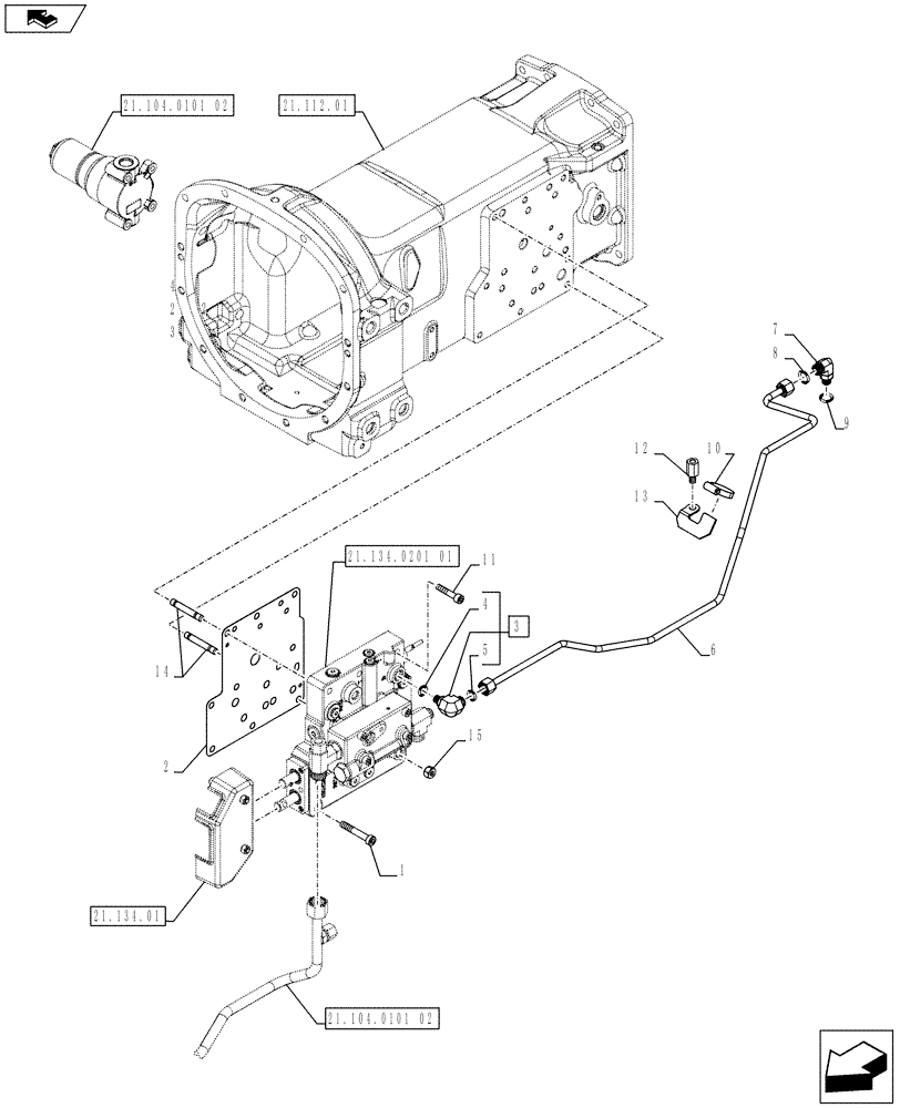 Схема запчастей Case IH FARMALL 75C - (21.104.0101[01]) - HYDRAULIC GEAR BOX CONTROLS (POWER SHUTTLE) - PIPES (VAR.334068-332069 / 743557) (21) - TRANSMISSION