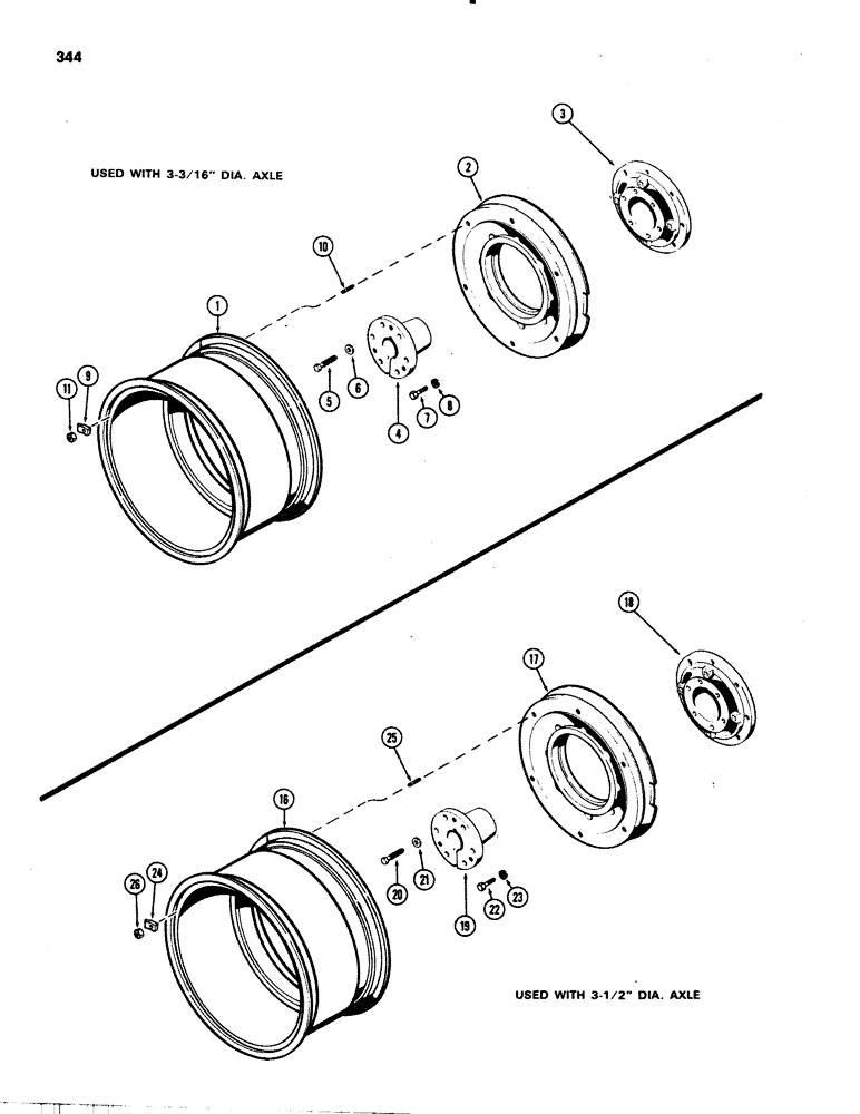 Схема запчастей Case IH 1070 - (0344) - REAR WHEELS WITH 30 INCH RIMS, MANUAL ADJUSTABLE, USED WITH 3-3/16 INCH DIAMETER AXLE (06) - POWER TRAIN