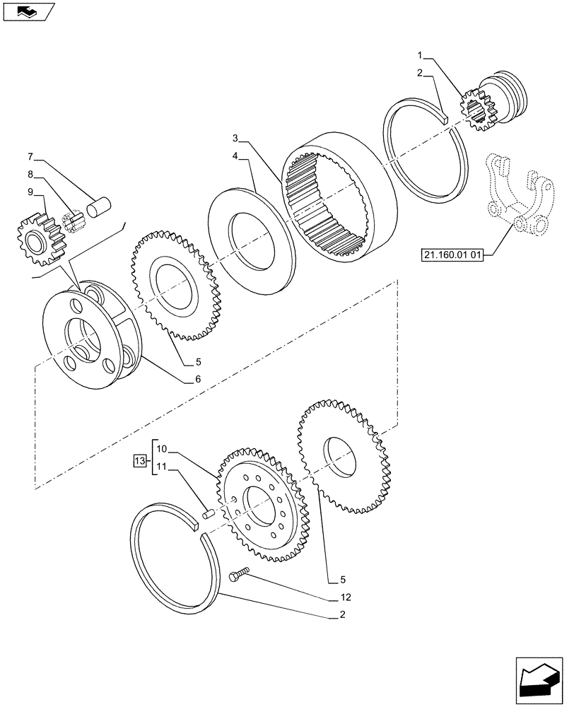 Схема запчастей Case IH PUMA 200 - (21.160.01[02]) - SUPP. GEAR REDUCTION UNIT - GEARS (VAR.720146) (21) - TRANSMISSION