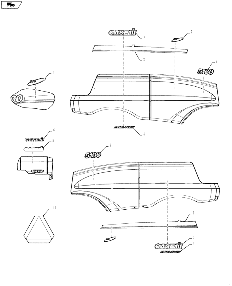 Схема запчастей Case IH 5130 - (90.108.01) - DECALS-MODEL IDENTIFICATION (90) - PLATFORM, CAB, BODYWORK AND DECALS