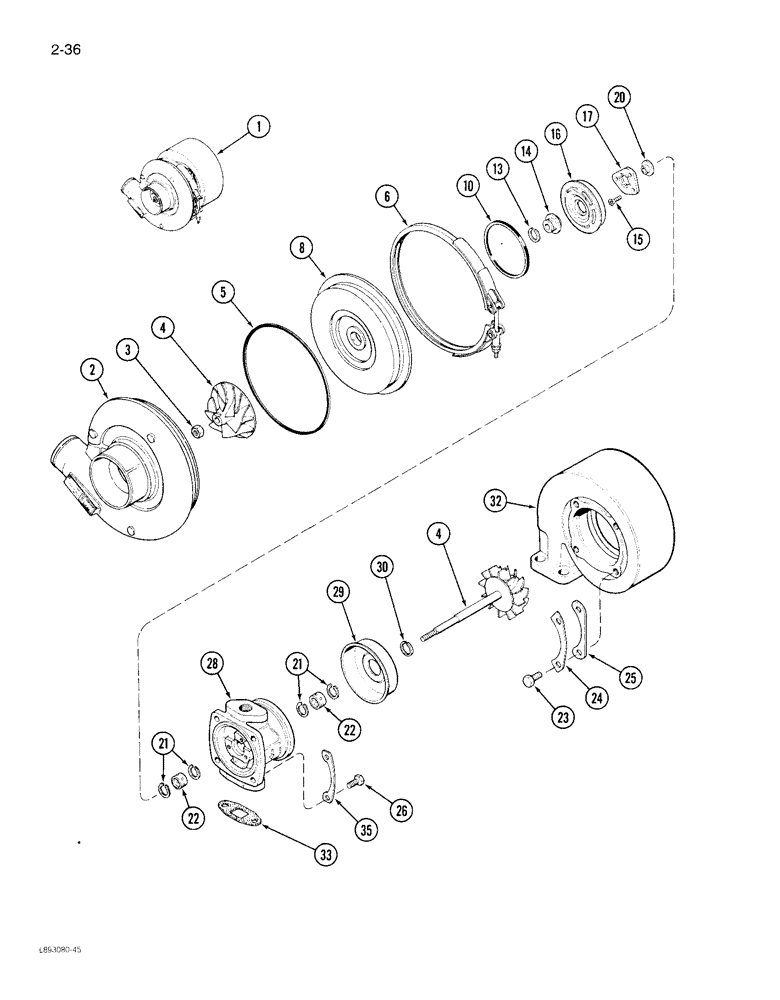 Схема запчастей Case IH 1822 - (2-36) - TURBOCHARGER ASSEMBLY 6TA-590 ENGINE (01) - ENGINE