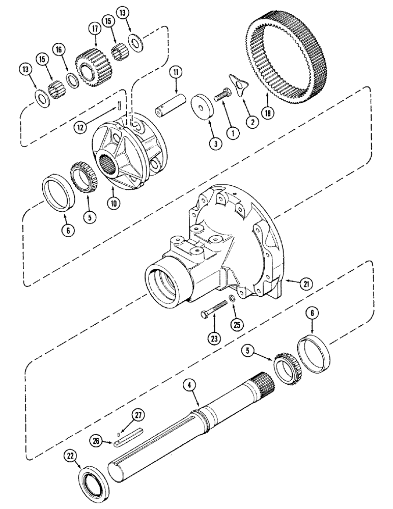 Схема запчастей Case IH 2394 - (6-062) - REAR AXLE, HOUSING AND PLANETARY GEARS, SHORT AXLE (96 INCH), PRIOR TO TRANSMISSION S/N 16260432 (06) - POWER TRAIN