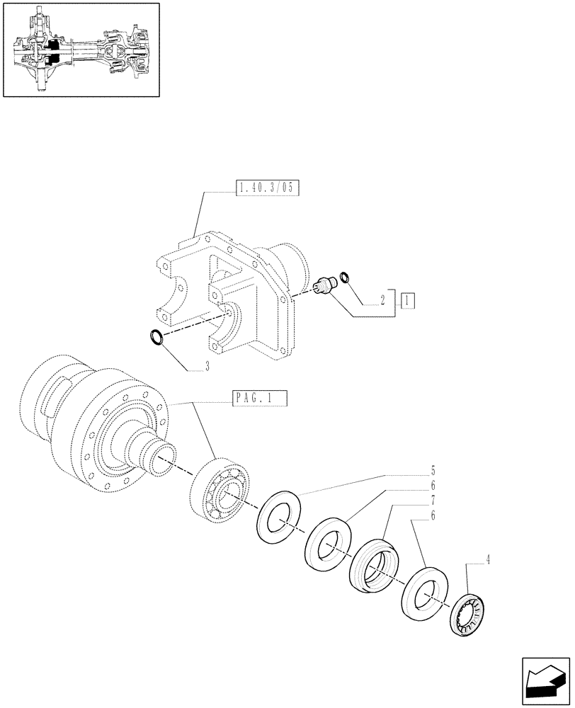 Схема запчастей Case IH MAXXUM 100 - (1.40. 3/07[02]) - (CL.3) FRONT AXLE W/MULTI-PLATE DIFF. LOCK AND STEERING SENSOR - DIFFERENTIAL - C5954 (VAR.330409) (04) - FRONT AXLE & STEERING