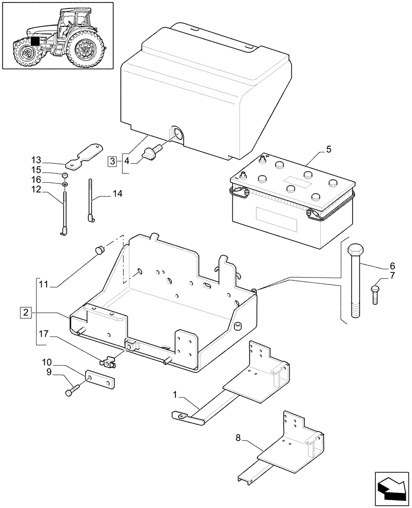 Схема запчастей Case IH MXU115 - (1.74.2[01B]) - BATTERY, COVERS AND RELATED SUPPORTS - D5506 (06) - ELECTRICAL SYSTEMS