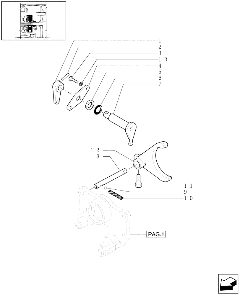 Схема запчастей Case IH MXU110 - (1.32.3/01[02]) - (VAR.100/1) CREEPER TRANSMISSION FOR TRANSMISSION 12X12 - CONTROL REDUCTION (03) - TRANSMISSION