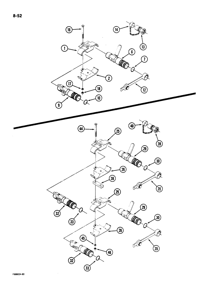 Схема запчастей Case IH 9180 - (8-52) - QUICK DISCONNECT COUPLER ASSEMBLY SINGLE REMOTE (08) - HYDRAULICS