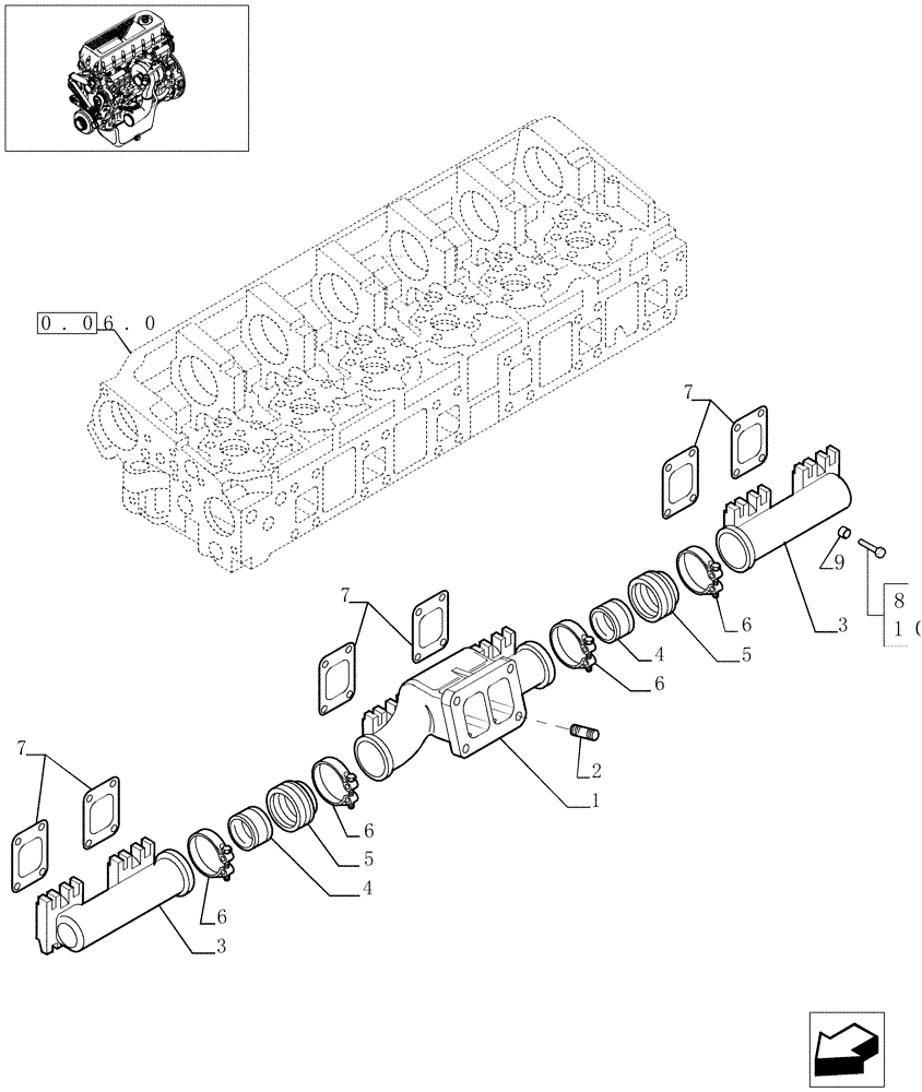 Схема запчастей Case IH F2BE0684A B003 - (0.07.8[01]) - EXHAUST MANIFOLD (500322365) 