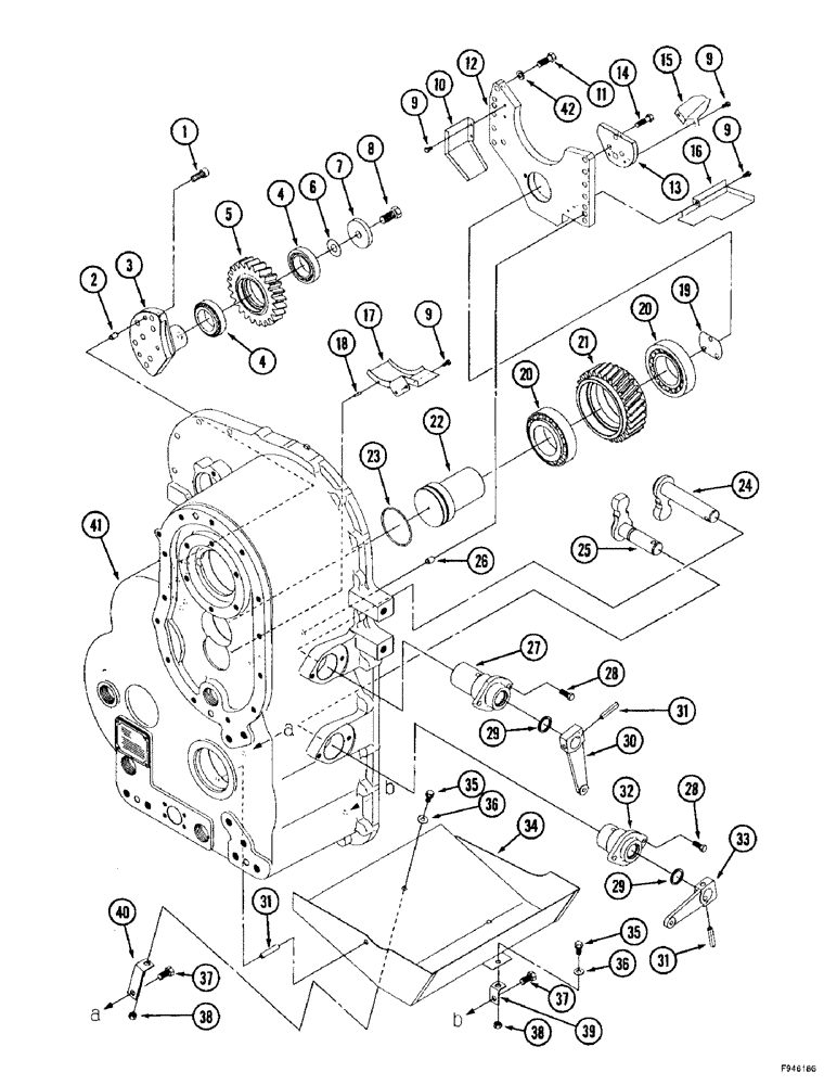 Схема запчастей Case IH 9350 - (6-044) - 12 SPEED SYNCHROSHIFT TRANSMISSION ASSEMBLY, REAR HOUSING, SHIFT LEVERS AND BAFFLES (06) - POWER TRAIN