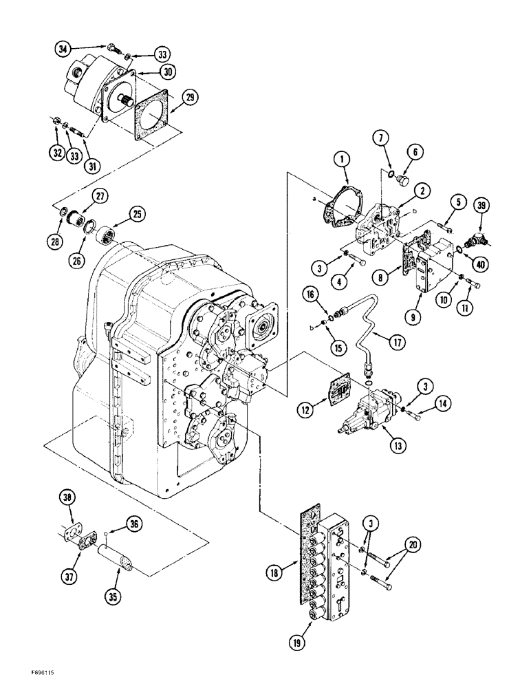 Схема запчастей Case IH 9380 QUADTRAC - (6-004) - POWER SHIFT TRANSMISSION ASSEMBLY, VALVES AND PUMP MOUNTING (06) - POWER TRAIN